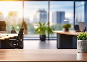 office desk with chair and window overlooking the city background, office, office background, office desk background image and wallpaper for free download