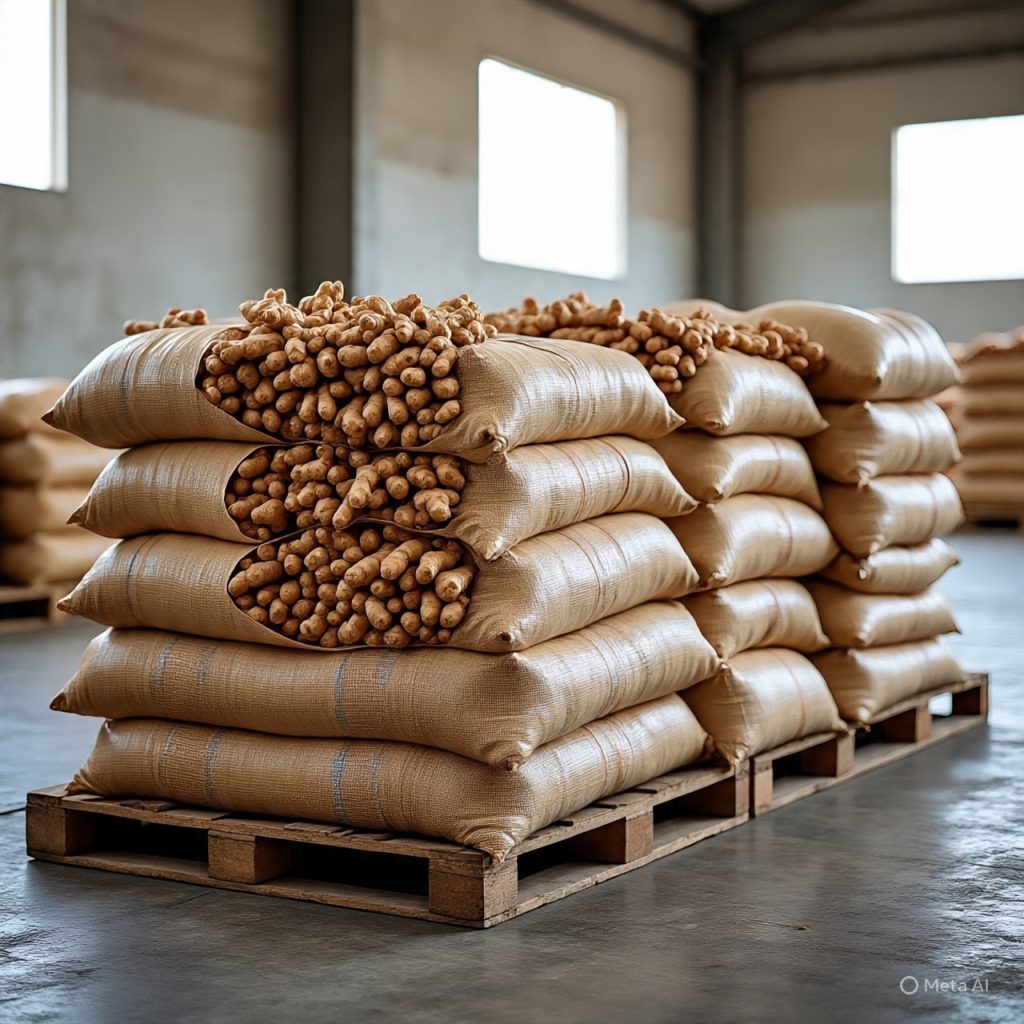ginger in bags for export